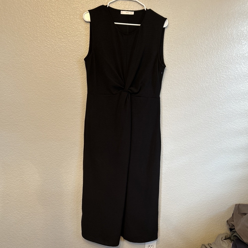 Mango MNG Black Twist Maxi Dress Sleeveless Cinch Minimalist Size 10 Knot Detail